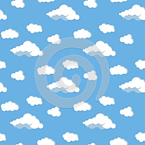 Clouds and sky vector flat design seamless pattern.