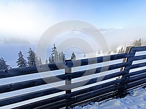 Clouds and snów in Alps mountains