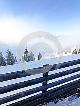 Clouds and snów in Alps mountains