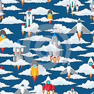 Clouds and space ships seamless pattern