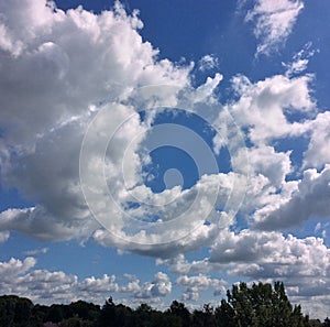 Clouds spread out to the tree line horizon