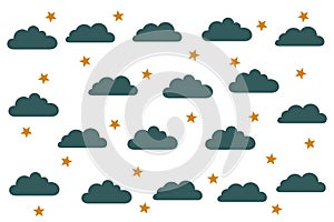 Clouds and stars cute pattern background design