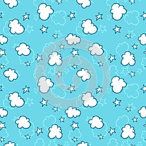 Clouds and stars seamless pajama pattern for kids.