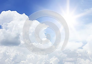 Clouds and sun in the blue sky for background texture