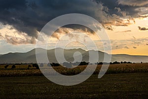 Clouds at the sunset in industrial park photo