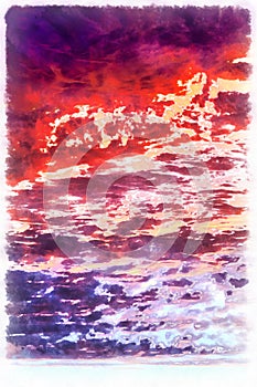 Clouds on sunset sky colorful painting