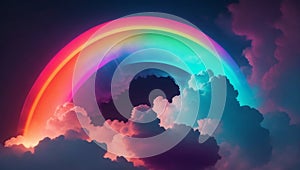 In The Clouds, There Is A Neon Rainbow. Generated AI