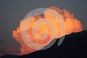 clouds before thunderstorm at sunset in the mountains