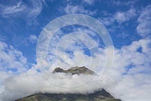 Clouds at the top of Milford Sound Mountain, New Zealand