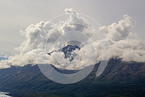 Clouds on the top of mountain at Matanuska glacier Alaska