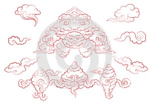 Clouds in traditional Chinese style. Big set of weather elements clouds, fog, cloudlet, wind