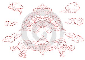 Clouds in traditional Chinese style. Big set of weather elements clouds, fog, cloudlet, wind photo