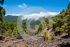 Clouds tumbling over a mountain ridge at La Palma