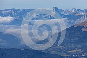 Clouds in Vercors mounatin range landscape