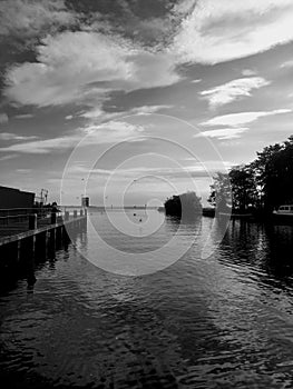 Clouds and water , black and White sillouette photo