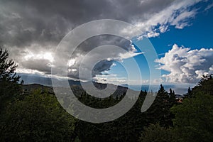 Clouds, water and rain over the land and sea