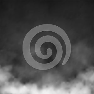 Clouds, white fog, smog on black background. Vector effect mist and smoke