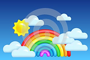 Cloudscape with 3d sun, clouds and rainbow