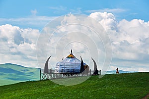 The cloudscape and mongolia yurt and tourist