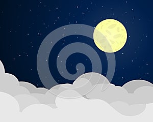 Cloudscape at night with full moon