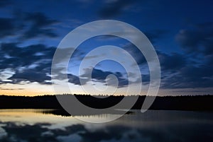 Cloudscape over lake at dusk