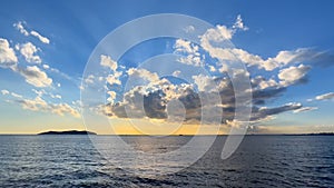 Cloudscape over the Marmara Sea, Istanbul, Turkey. Blue sky and large cloud cluster forming with diffuse clouds