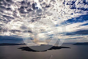 Cloudscape over volcano of Santorini