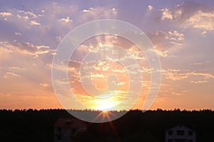 Cloudscape panorama over sunser sky.