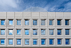 Cloudscape reflecting windowa at Maersk building, Copenhagen, Denmark