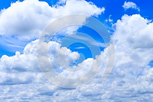 Cloudscape of summer blue sky background and white clouds in sun