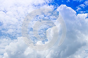 Cloudscape of summer blue sky background and white clouds in sun