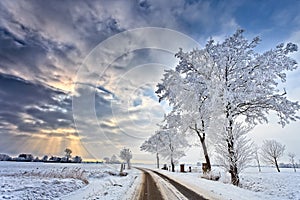 Cloudscape in a white winter landscape