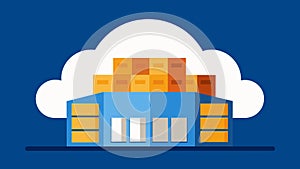 A cloudshaped warehouse symbolizes the centralization and organization of massive data sets in a cloudbased data photo