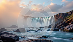 cloudstream shift in pale peach fog and periwinkle slate with waterfall gradient movement