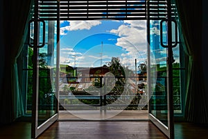 Blue sky cloudy background and room