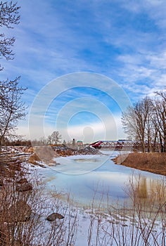 Cloudy Blue Sky Over The Peace Bridge River Valley