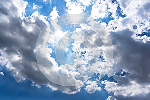 Cloudy blue sky and sun background