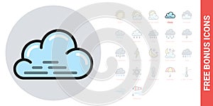 Cloudy, cloudiness or overcast icon for weather forecast application or widget. Cloud close up. Simple color version