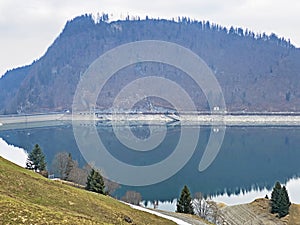 Cloudy day during late winter on the WÃ¤gitalersee Waegitalersee or Wagitalersee Lake in the WÃ¤gital / Waegital or Wagital