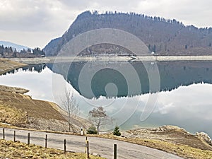 Cloudy day during late winter on the WÃ¤gitalersee Waegitalersee or Wagitalersee Lake in the WÃ¤gital / Waegital or Wagital