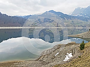 Cloudy day during late winter on the WÃ¤gitalersee Waegitalersee or Wagitalersee Lake in the WÃ¤gital / Waegital or Wagital