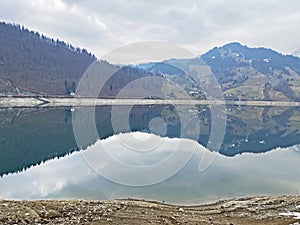 Cloudy day during late winter on the WÃ¤gitalersee Waegitalersee or Wagitalersee Lake in the WÃ¤gital / Waegital or Wagital