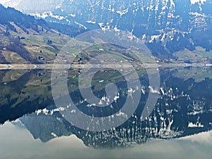 Cloudy day during late winter on the WÃ¤gitalersee Waegitalersee or Wagitalersee Lake in the WÃ¤gital / Waegital or Wagital