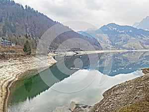 Cloudy day during late winter on the WÃ¤gitalersee Waegitalersee or Wagitalersee Lake in the WÃ¤gital / Waegital or Wagital