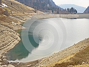 Cloudy day during late winter on the WÃ¤gitalersee Waegitalersee or Wagitalersee Lake in the WÃ¤gital / Waegital or Wagital