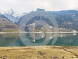 Cloudy day during late winter on the WÃ¤gitalersee Waegitalersee or Wagitalersee Lake in the WÃ¤gital / Waegital or Wagital