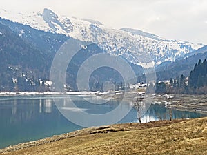 Cloudy day during late winter on the WÃ¤gitalersee Waegitalersee or Wagitalersee Lake in the WÃ¤gital / Waegital or Wagital