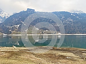 Cloudy day during late winter on the WÃ¤gitalersee Waegitalersee or Wagitalersee Lake in the WÃ¤gital / Waegital or Wagital