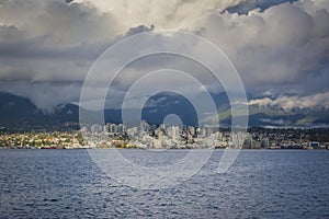 Cloudy day looking at North Vancouver skyline