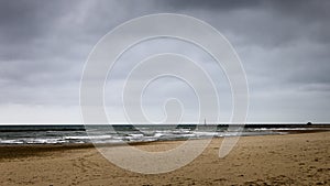 Cloudy day in the Mediterranean Sea in Cubelles beach, Barcelona, Catalonia, Spain